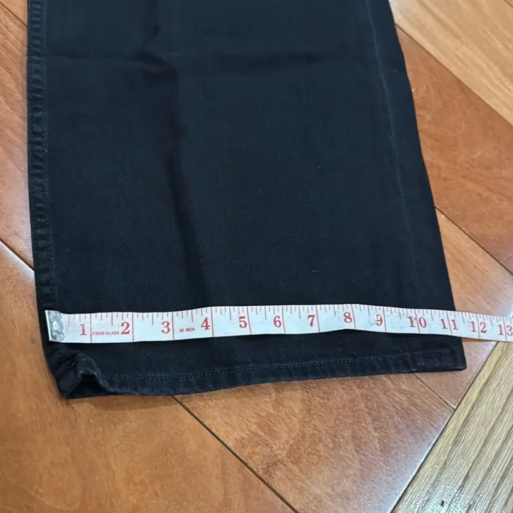 NWT MOTHER Women's The Spinner Zip Sneak Wide Leg Jeans‎ In Magic Black Size 33